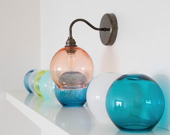 Hand Blown Glass Sconce Lights. Wall Light Sconces. Coloured Glass Wall Lighting. Globe Wall Sconce Lamp.