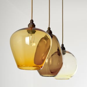 Hand Blown Glass Pendant Lights Mid Century Modern Lighting Amber Pendant Light Colorful Pendant Lights. Kitchen Pendant lighting. 画像 1