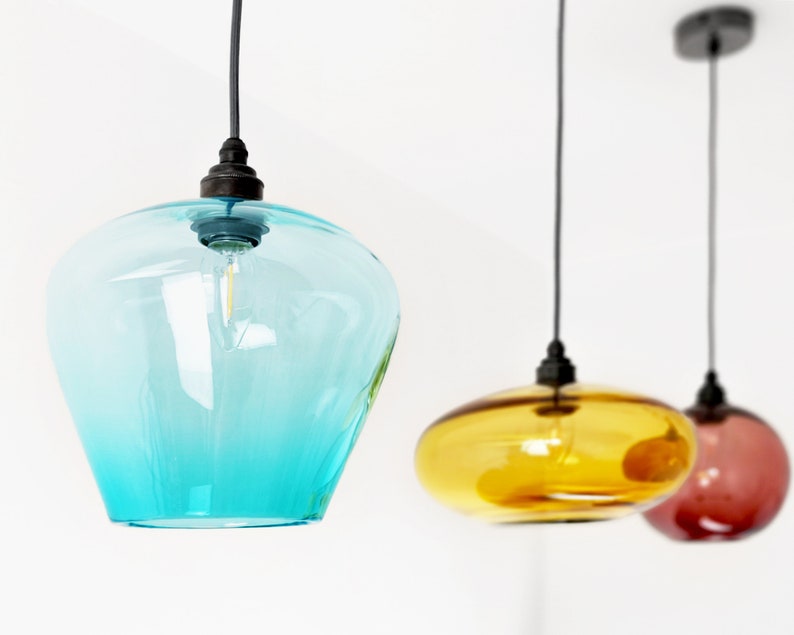 Colored Glass Pendant Lights. Hand Blown Glass Pendant Lights. Etsy