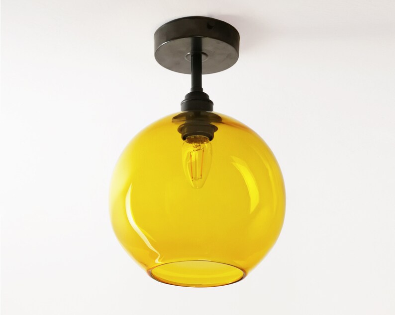 Brilliant Gold Hand Blown Glass Low Ceiling Lights Mid Century Modern Semi Flush Mount Lighting Retro Glass Globe Lighting