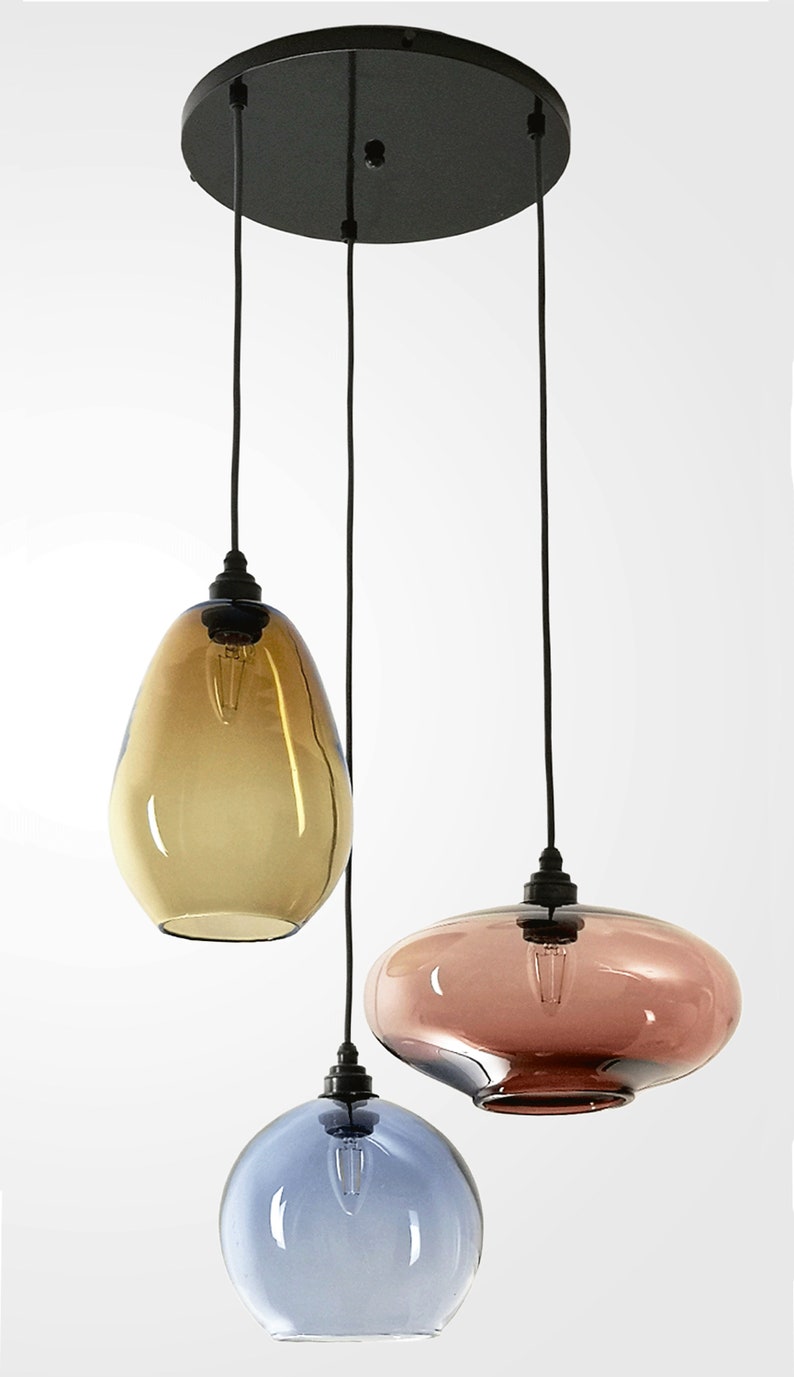 Lámpara de cristal soplado a mano moderna. Luces colgantes de Etsy