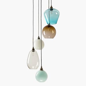 Multi Pendant Chandelier. Custom Blown Glass Chandeliers. Multi Coloured Pendant Light. High Ceiling Lighting. Long Drop Stairwell Lighting.