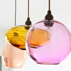 Kitchen Pendant Lighting. Dining Table Lighting. Coloured Glass Pendant Lights. Hand Blown Glass Pendant Lights.