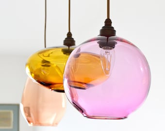 Kitchen Pendant Lighting. Dining Table Lighting. Coloured Glass Pendant Lights. Hand Blown Glass Pendant Lights.