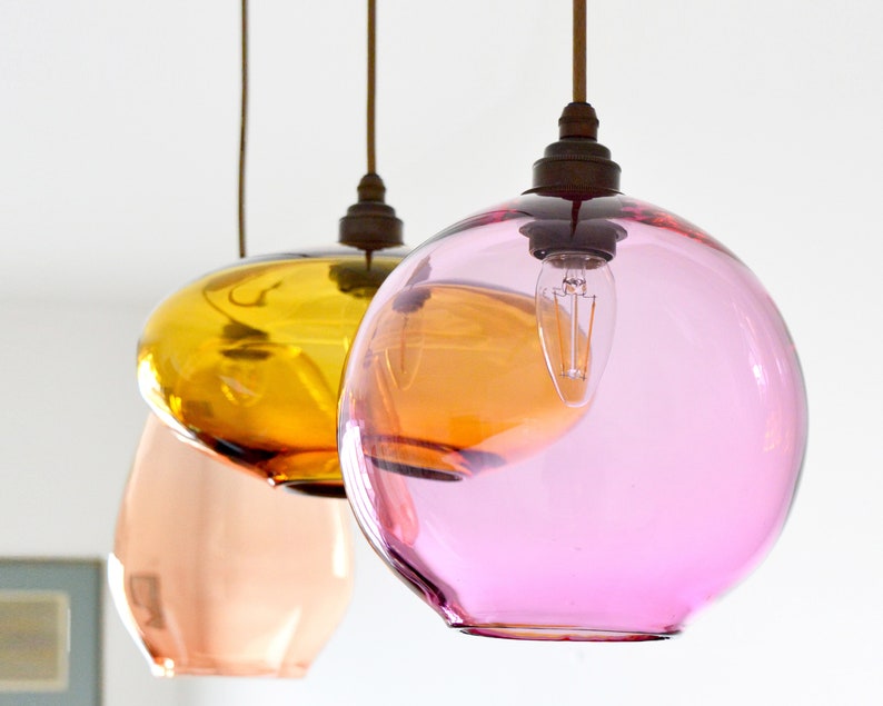 Kitchen Pendant Lighting. Dining Table Lighting. Coloured Glass Pendant Lights. Hand Blown Glass Pendant Lights. image 1