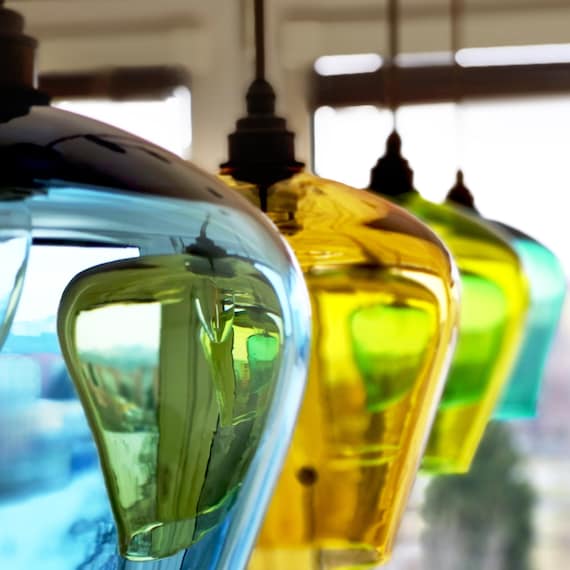 Hand Blown Czech Glass Pendant Light, Bohemian Lighting for Kitchen Island Dining Table