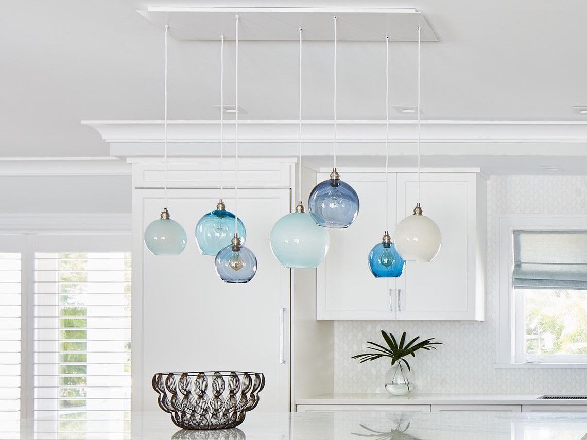 Dining Room Light Fixture. Colored Glass Pendant Lights for Kitchen Island. Dining Table ...