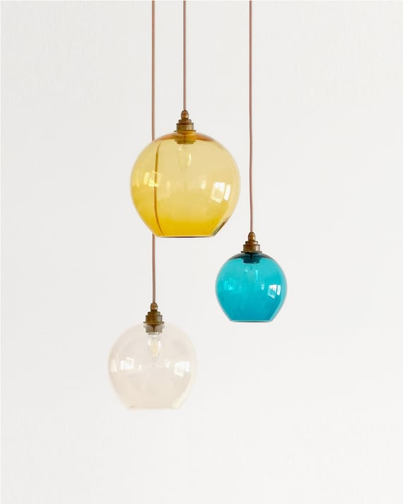 Cluster hanglamp. Gekleurde glazen hanglampen. Lichten boven - Etsy België