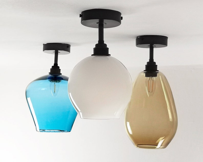 Coloured Glass Semi Flush Mount Lighting. Hand Blown Glass Low C Coloured Glass Semi Flush Mount Lighting. Hand Blown Glass Low C