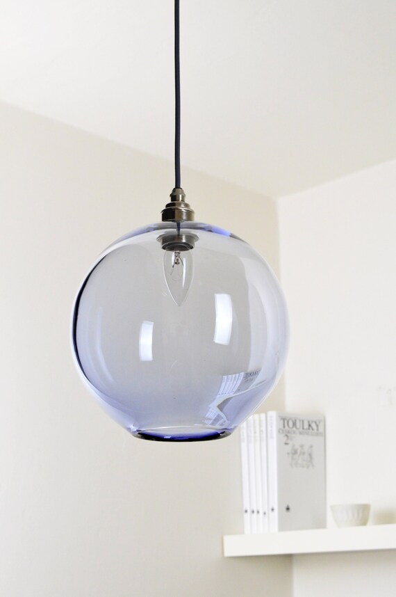 Large Smoke Blue Hand Blown Glass Pendant Lighting Modern Zoom