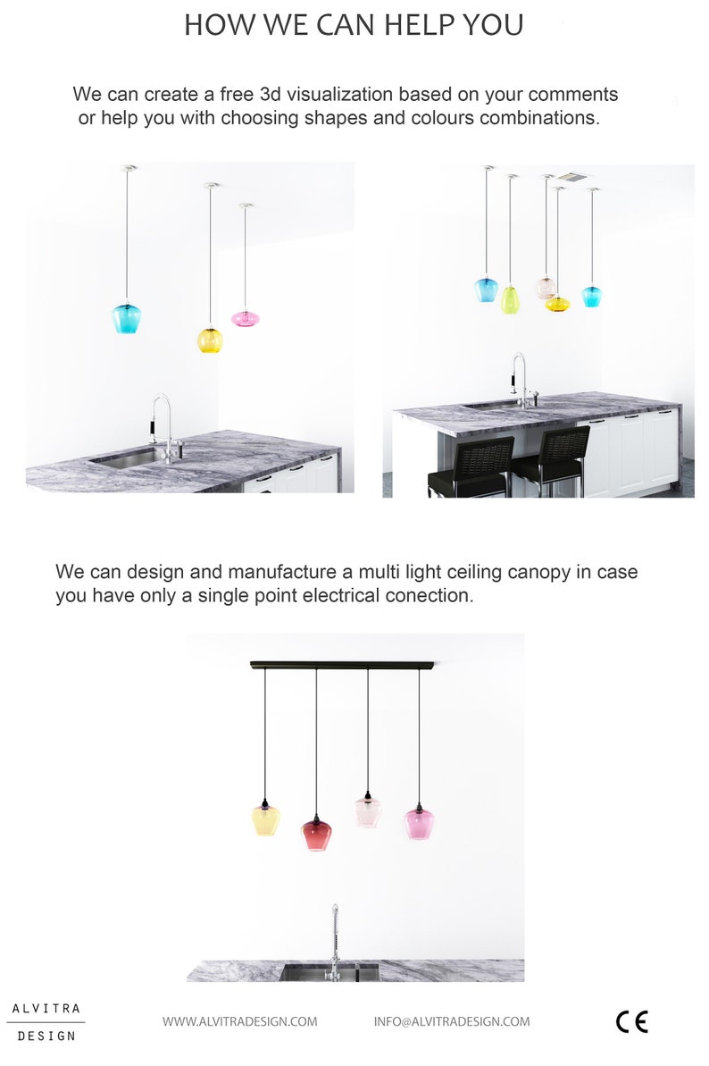 Kitchen Pendant Lighting. Dining Table Lighting. Coloured Glass Pendant Lights. Hand Blown Glass Pendant Lights. image 8