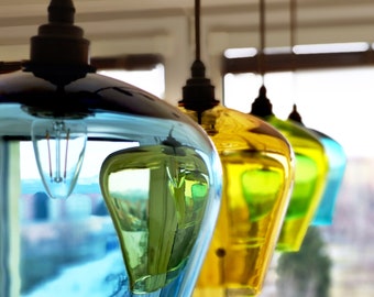 Hand Blown Glass Pendant Lights | Kitchen Lighting | Modern Lighting | Dining Table Lighting  | Colored Glass Pendant Lights