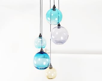 Cluster Pendant Light. Glass Globe Chandelier. Colored Glass Pendant Lights. Custom Lighting. Handmade Blown Glass Pendant Lights.
