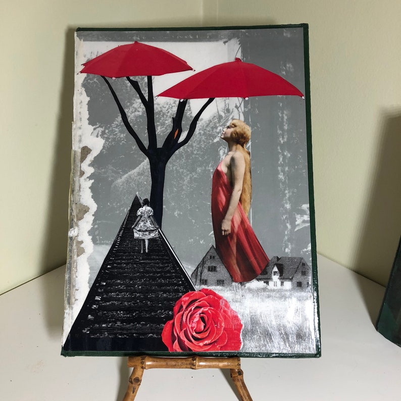 Lady and Red Umbrella paper collage, image 1