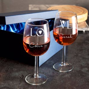 Personalised L.O.V.E Wine Glass Set Engraved Wine Glasses, Personalised Gifts for Couples, Wedding Gifts, Anniversary Gifts, Him and Her image 1