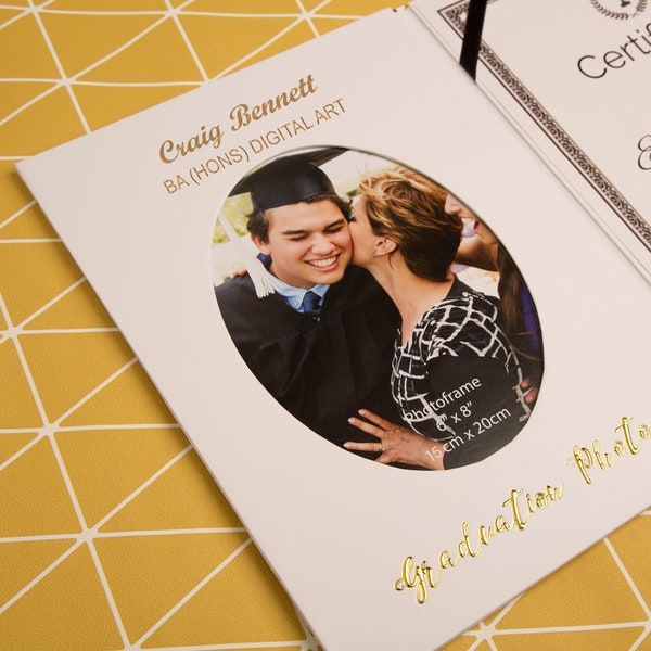 Personalised Foil Printed A4 Graduation Certificate, Diploma Holder and Photo Picture Frame for him, her. Customised Gift Ideas for Graduate