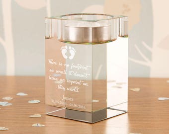 Baby Footprints Memorial Tealight Holder - Personalised Candle Holders, Memorial Candle Holder, Glass Tea Light Holder