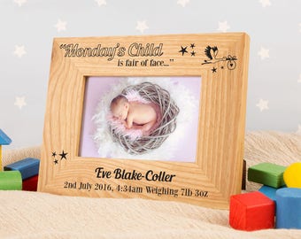Personalised Day of the Week Frame - Days of the Week Poem Frames, Oak Frame, Personalised Wood Frame