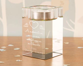 Baby Heart Memorial Tea Light Holder - Portacandele commemorativo, Portacandele in vetro, Portacandele personalizzato