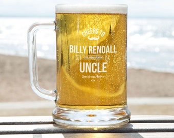 Cheers to the Best Uncle! Personalised Engraved Glass Beer Tankard - Perfect Gift for Birthdays, Father's Day or Any Occasion! | Customised