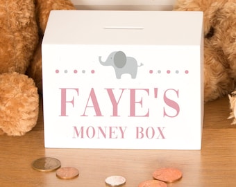 Baby blue and pink elephant money box