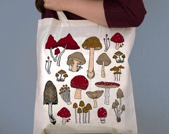 Hand Drawn Mushroom Cotton Tote Bag by Forever Bespoke | Daily use Shopping Grocery Bag for Her | Mother's Day | Birthday | Christmas Gift