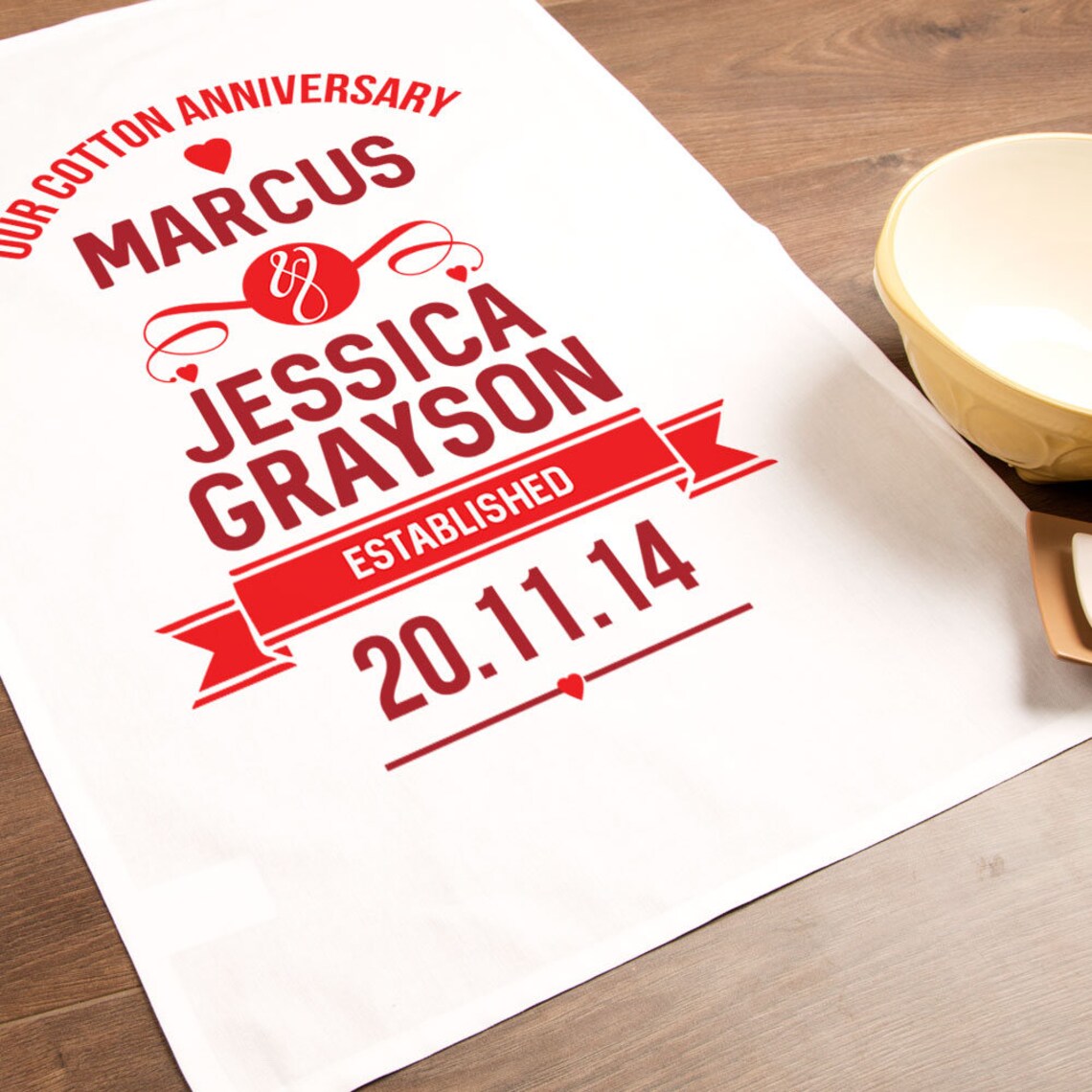 Cotton Anniversary Personalised Tea Towel 2nd Anniversary Etsy UK