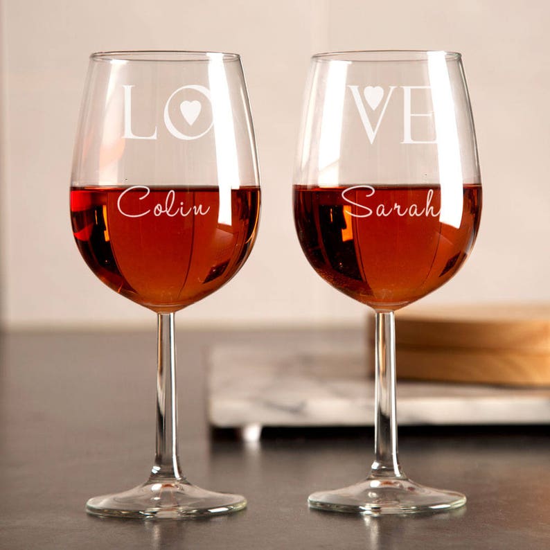 Personalised L.O.V.E Wine Glass Set Engraved Wine Glasses, Personalised Gifts for Couples, Wedding Gifts, Anniversary Gifts, Him and Her image 3