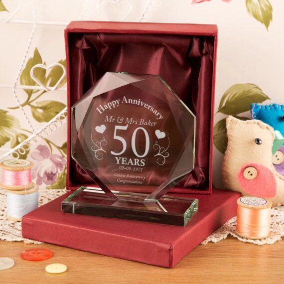 Personalised 50th Wedding Anniversary Glass Award. Mum and Personalised 50th Wedding Anniversary Glass Award. Mum and
