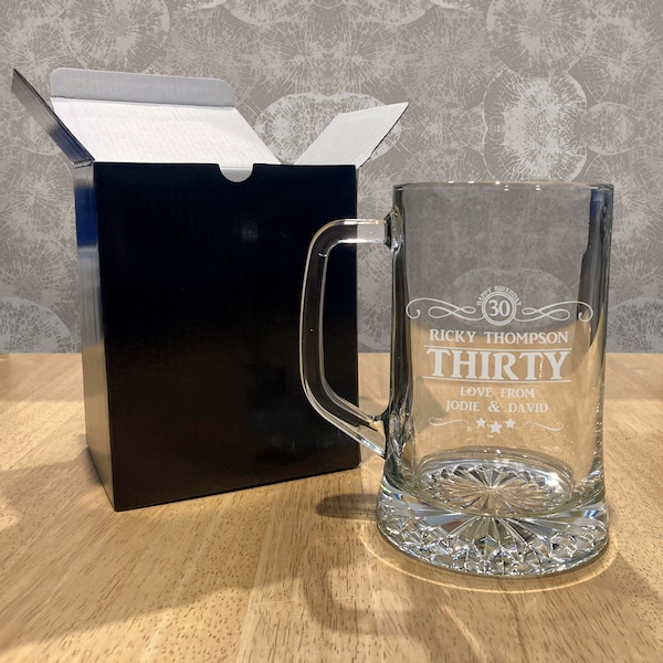 30th Birthday Gift for Him Pint Glass Tankard | Personalised Custom Engraved 30 Years Old Beer Stein | Boxed | Name and Message | Dad, Son