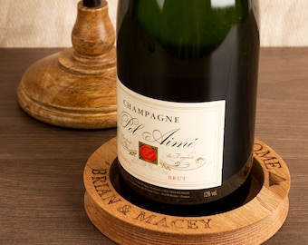 Personalised Engraved New Home House Moving Warming Couple Gift | Oak Wine Champagne Bottle Coaster | Quality Novelty Fun Tableware Keepsake