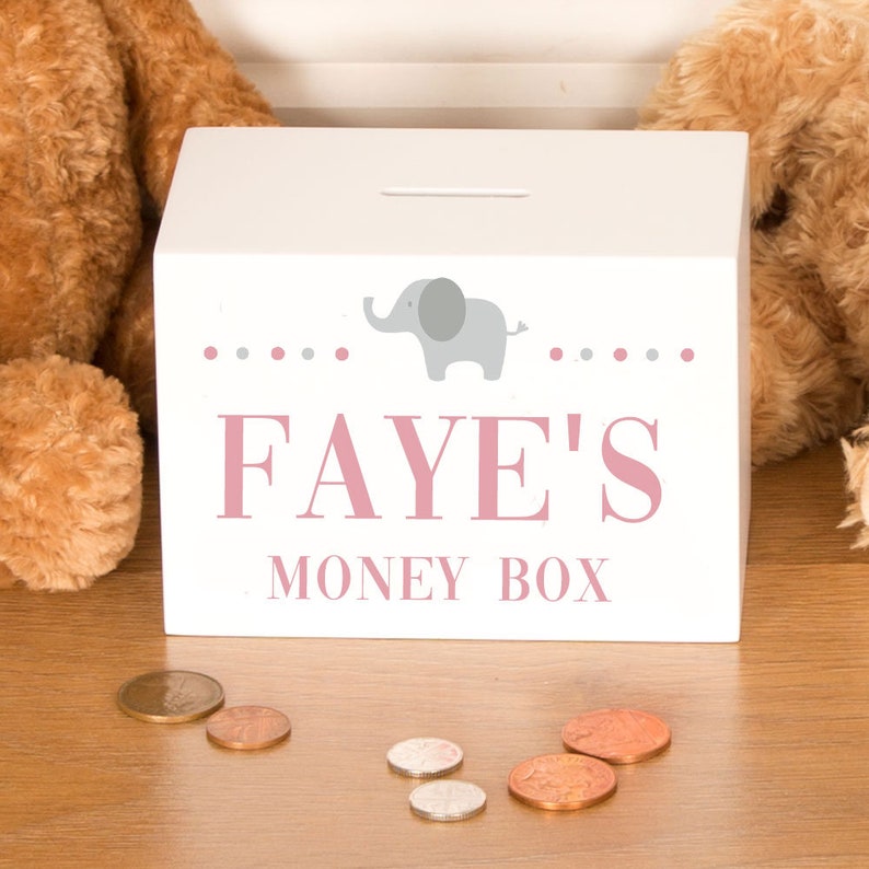 Personalised Baby Girl White Wooden Money Box With Classic Etsy