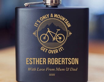 Set regalo personalizzato inciso Cycling Hip Flask. Outdoor Sports Enthusiast Present. Grande idea regalo per il collega di lavoro