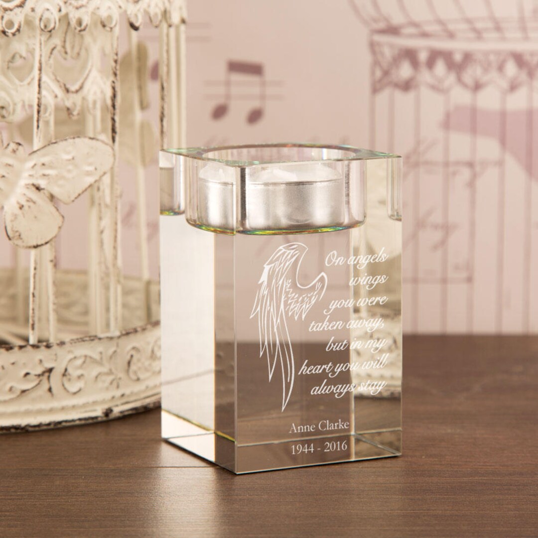 Angel Wings Memorial Tealight Holder Glass Tea Light Holders