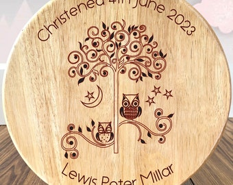 Laser Engraved Child Stool with Name | Owl Design Personalised Wooden Christening Stool | Childs Name | Any Occasion | Date of Occasion | UK