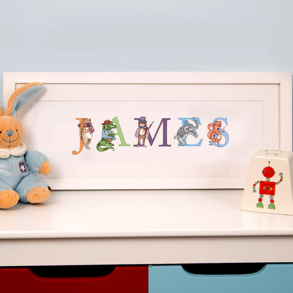 Boy's Illustrated Name Art Child's Wall Print Etsy