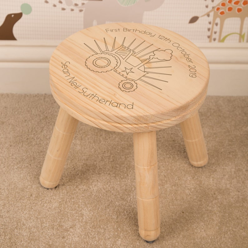 First Birthday Personalised Wooden Stool Laser Engraved Etsy