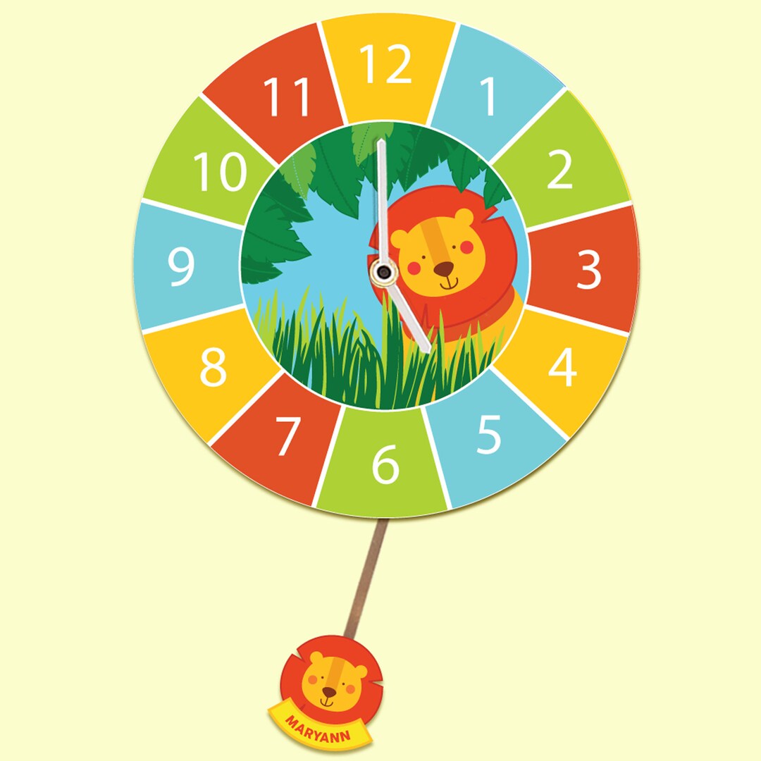 Kids Nursery Wall Clock. Colourful Jungle Lion Personalised Etsy