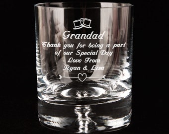 Nonno di The Groom Bicchiere di whisky personalizzato. Regali di ricordo per feste di nozze per papà, pop, nonno. Bicchiere di whisky inciso per lui