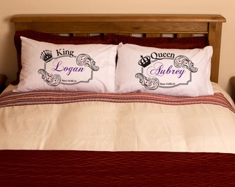 King and Queen Personalised Wedding Anniversary Egyptian Cotton 200 TC Pillowcases