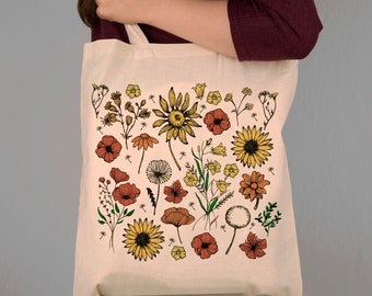 Floral Cotton Tote Bag. 100% Natural Cotton  Shoulder bag suitable for daily use. Choice of print colours. Gift for Girl. Original Artwork.