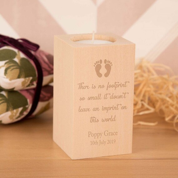 Unique Baby Footprints Memorial Wooden Tealight Holder Etsy