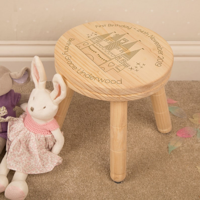 Wooden Kids Stool Laser Engraved Princess Castle Etsy UK