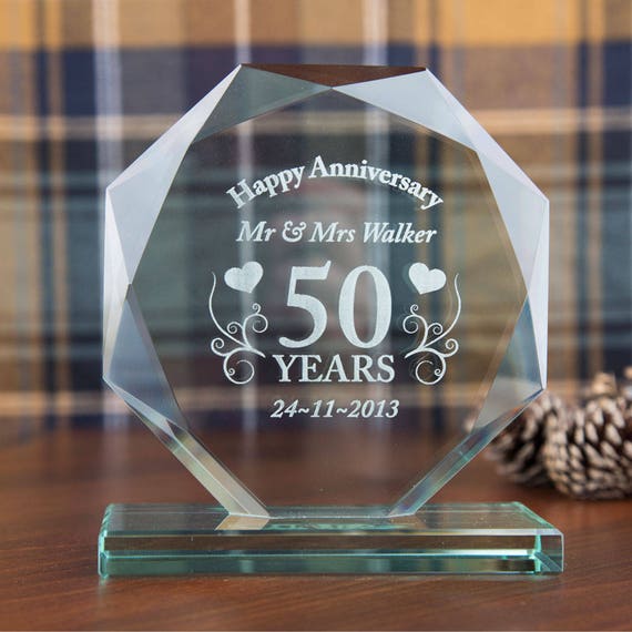 Personalised 50th Wedding Anniversary Glass Award. Mum and Dad Gift Ideas Golden Anniversary present for family friends Mr and Mrs Gifts Etsy Polska