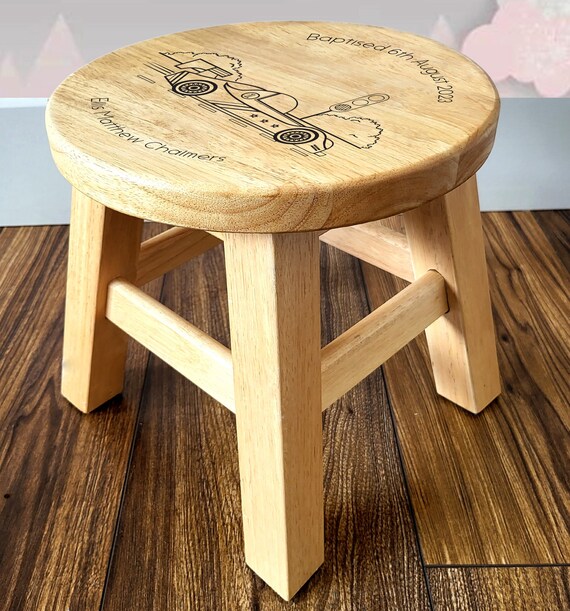 Racing Car Kids Wooden Nursery Stool Laser Engraved Wood Stool