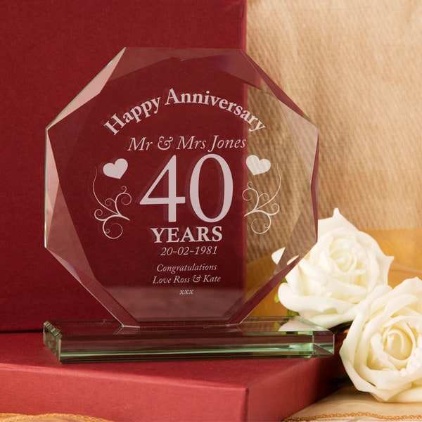 40th Wedding Anniversary Glass Gift For Him Her Mum Dad. Personalized Glass Ornament. Engraved Gift For Married Couple. Ruby Anniversary
