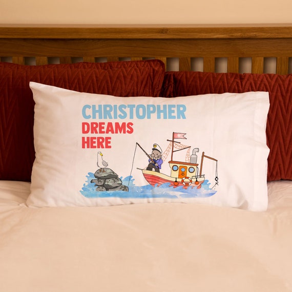 Buy Personalised Kids Fishing Boat Pillowcase Toddlers Bedroom Linen Decor  With Name Original Hand Drawn Watercolour Illustration Cotton Online in  India 