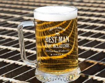 Engraved Best Man Wedding Pint Tankard | Bestman Personalised Gift ideas | Name and Personal Message | From Bride and Groom | Glass Beer Tkd