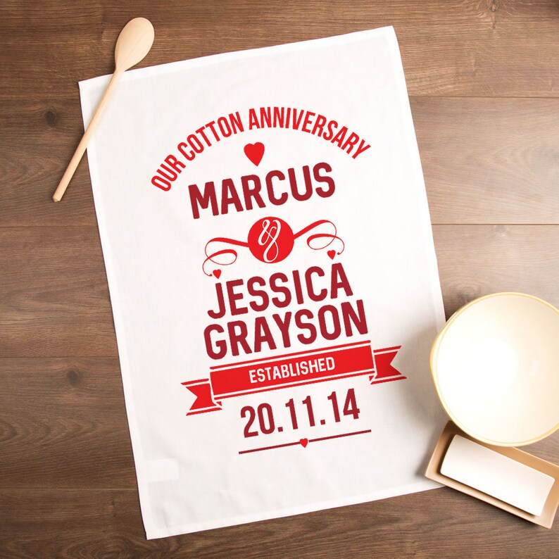 Cotton Anniversary Personalised Tea Towel 2nd Anniversary Etsy UK