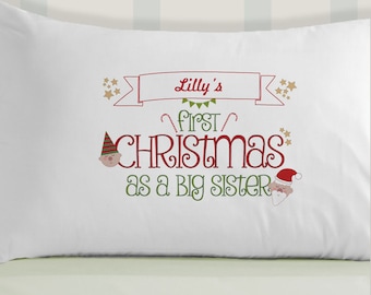 Premier Noël personnalisé en tant que big sister pillowcase - Big Sister Gift Ideas, New Big Sister, Cadeaux de Noël pour sœur, Oreiller mignon